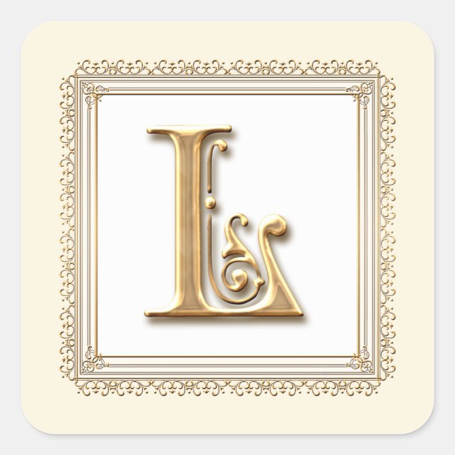 Sticker Carré Lettre L - Sceau Mariage classique or & dentelle (Devant)