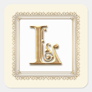 Sticker Carré Lettre L - Sceau Mariage classique or & dentelle