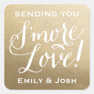 Sticker Carré Lettré main S'more Love Gold Faux Foil Favoriser