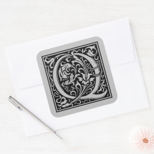 Sticker Carré Lettre majuscule Q de William Morris argent mat