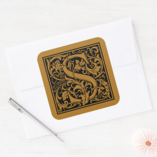 Sticker Carré Lettre majuscule S de William Morris mat or antiqu