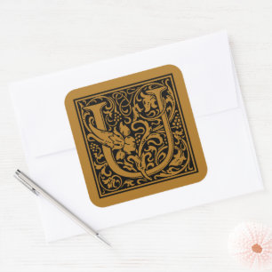 Sticker Carré Lettre majuscule U William Morris Mat or antique