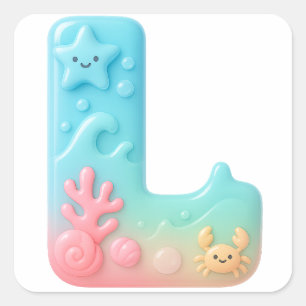 Sticker Carré Lettre mignonne "L" - Créature marine sous-marine