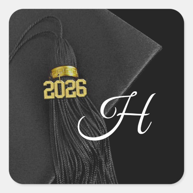 Sticker Carré Lettre Monogramme noire Classe de Graduation 2018 (Devant)
