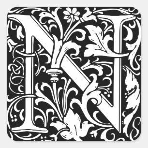 Sticker Carré Lettre N Monogramme Médiéval Art Nouveau