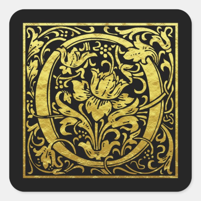 Sticker Carré Lettre O Première Lettre Faux Or noir (Devant)