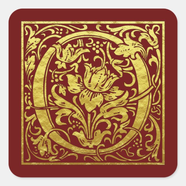 Sticker Carré Lettre O Première Lettre Faux Or Rouge (Devant)