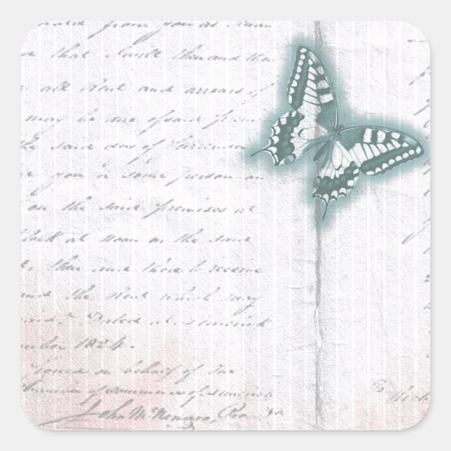 Sticker Carré Lettre papillon vintage (Devant)