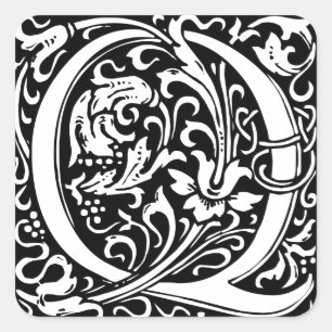 Sticker Carré Lettre Q Monogramme Art Nouveau Médiéval