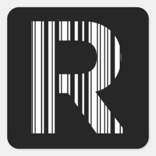 Sticker Carré LETTRE R CODE BARRE Premier Motif de code à barres