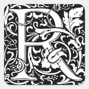 Sticker Carré Lettre R Monogramme médiéval Art Nouveau
