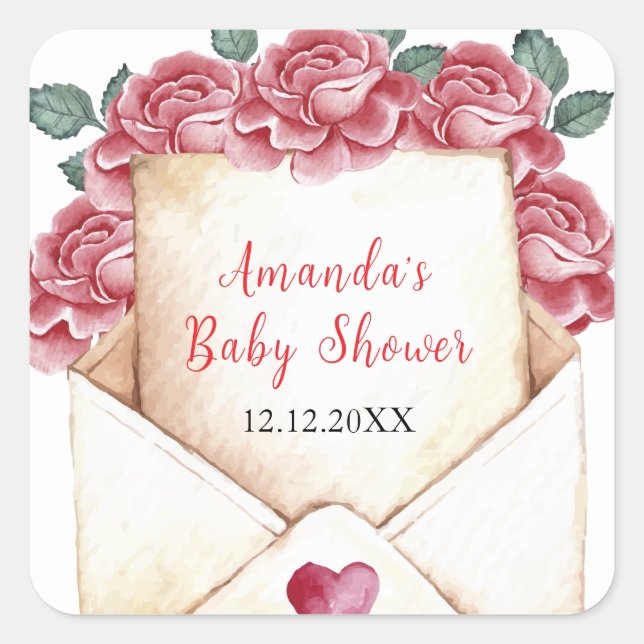 STICKER CARRÉ LETTRE ROSE VINTAGE BABY SHOWER (Devant)