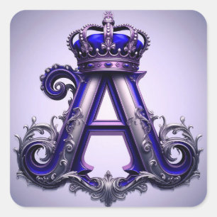 Sticker Carré Lettre Royale A Monogramme Couronne Vintage Orné