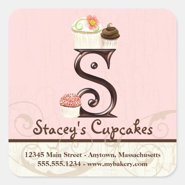 Sticker Carré Lettre S Monogram Cupcake Logo Business Box Étique (Devant)