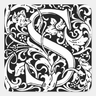 Sticker Carré Lettre S Monogramme Médiéval Art Nouveau