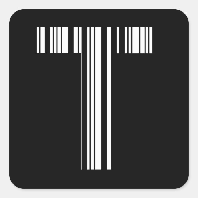 Sticker Carré LETTRE T CODE BARRE Premier Motif de code à barres (Devant)