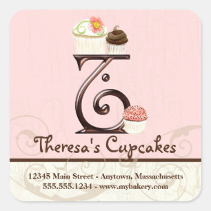 Sticker Carré Lettre T Monogram Cupcake Logo Identité d'entrepri