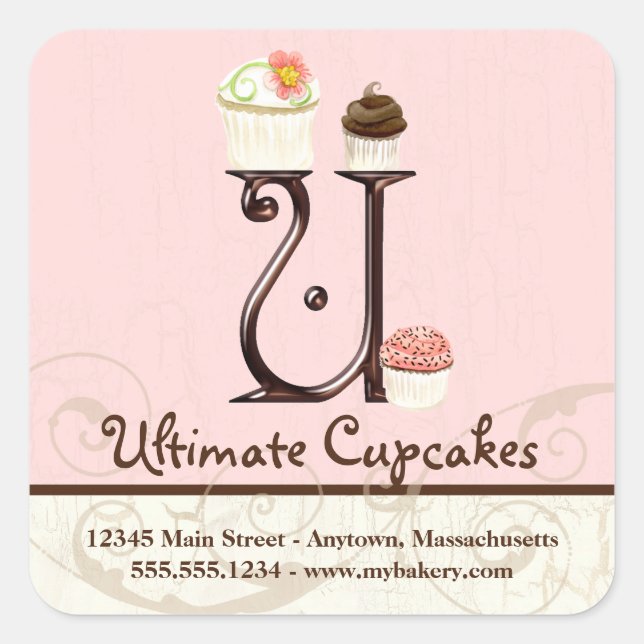 Sticker Carré Lettre U Monogram Cupcake Logo Entreprise Initiale (Devant)
