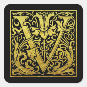 Sticker Carré Lettre V Première Lettre Faux Or Noir