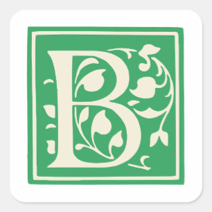 Sticker Carré Lettre vintage B Monogramme Vert initial