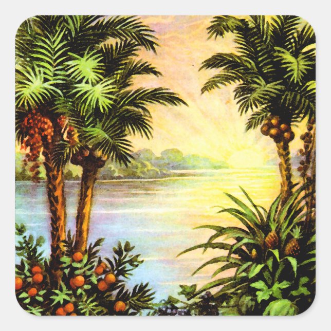 Sticker Carré Lever de soleil tropical (Devant)