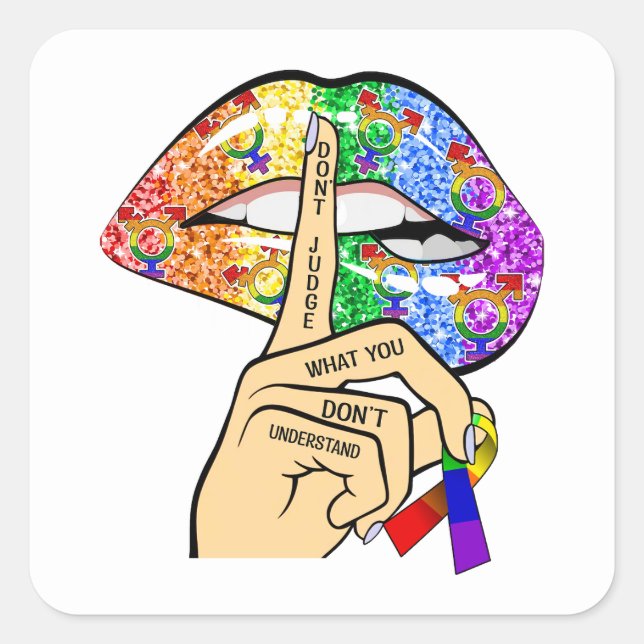 Sticker Carré Lèvres arc-en-ciel LGBT (Devant)