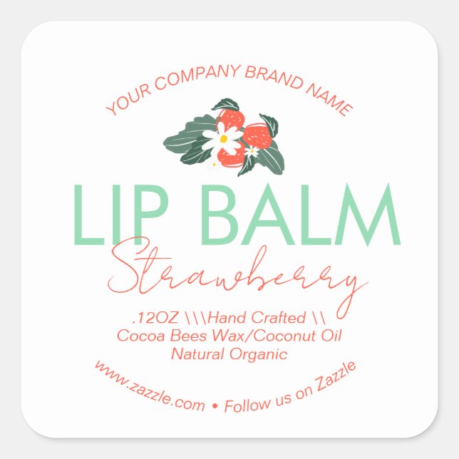 Sticker Carré Lèvres Balm Scrub Business Packaging fraise (Devant)