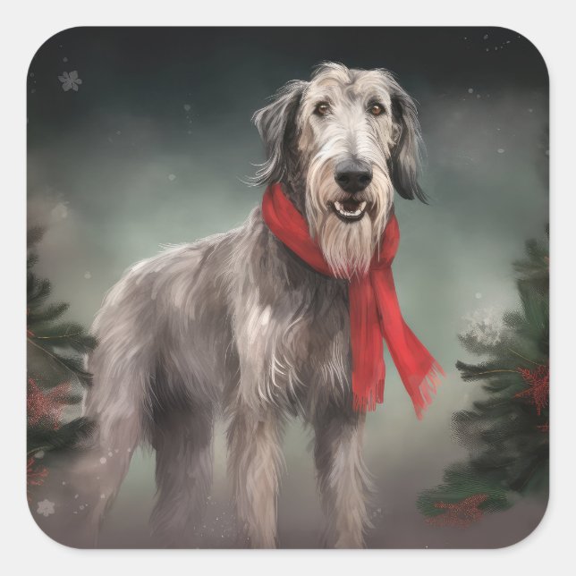 Sticker Carré Lévrier dans la neige de Noël (Devant)