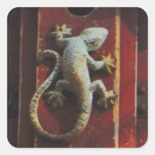 Sticker Carré lézard gris sur bois usé