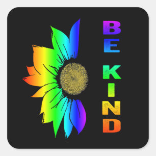 Sticker Carré LGBT Be Kind Rainbow Flower Tournesol
