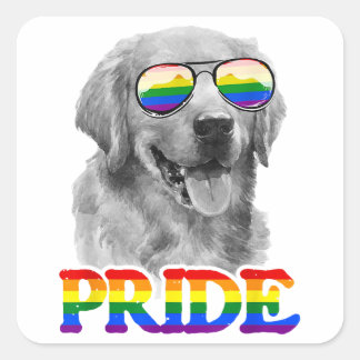 Sticker Carré LGBT Golden Retriever Chien Gay pride Rainbow Flag
