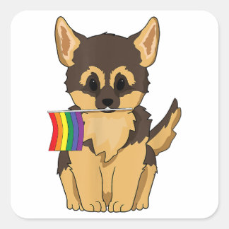 Sticker Carré LGBT Pride Berger Allemand Chien drapeau arc-en-ci