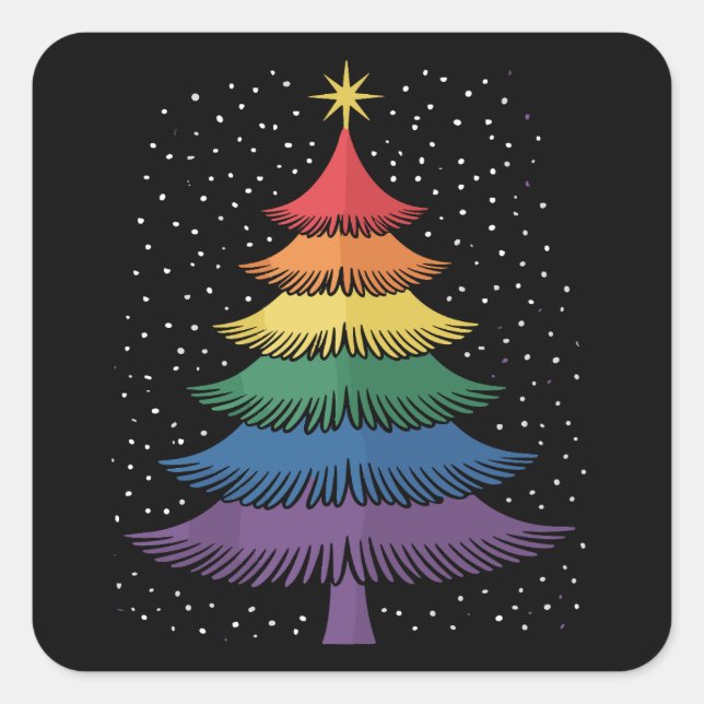 Sticker Carré LGBT-Q Pride Christmas Tree Pajama Rainbow Flag (Devant)