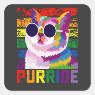 Sticker Carré LGBT Tie Dye Pride Chat Purride Gay Rainbow Retro