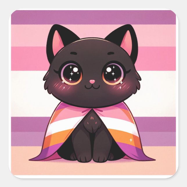 Sticker Carré LGBTQ+ mois de la fierté Drapeau lesbien Chat lesb (Devant)