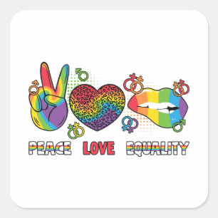 Sticker Carré LGBTQ - Paix, Amour, Égalité - Couleurs Arc-en-cie