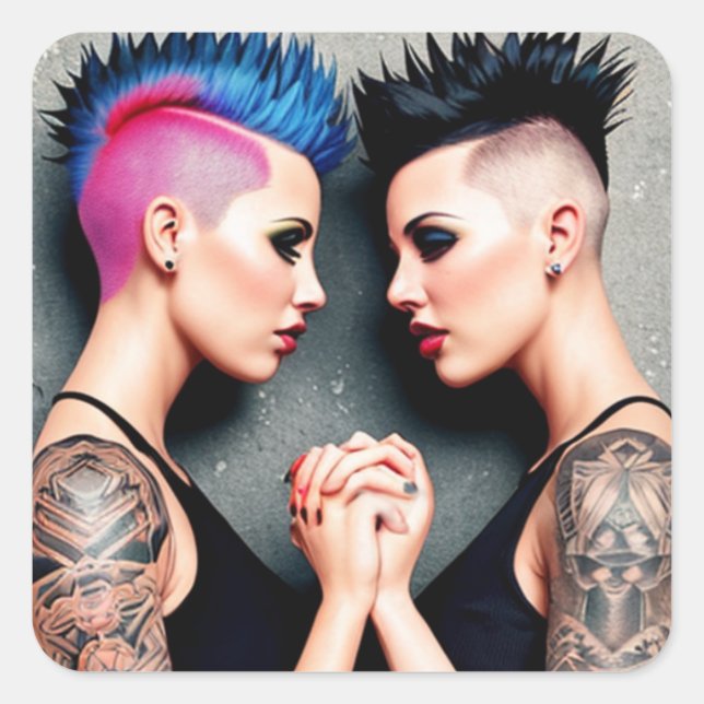 Sticker Carré LGBTQIA+ Fierté Lesbiennes tenant les mains (Devant)