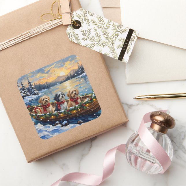 Sticker Carré Lhasa Apso Christmas Boat Holiday (Cadeaux)