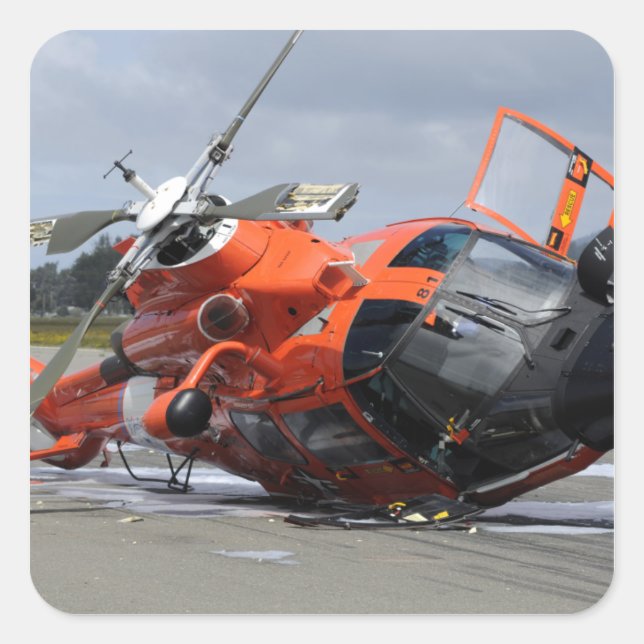 Sticker Carré L'hélicoptère Dolphin MH-65 s'est écrasé à l'aérop (Devant)