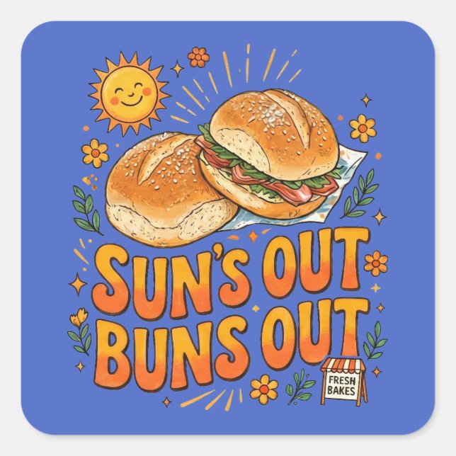 Sticker Carré L'heure du soleil, l'heure des buns, design rétro  (Devant)