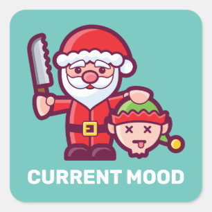 Sticker Carré L'humeur actuelle Père Noël et Elfe