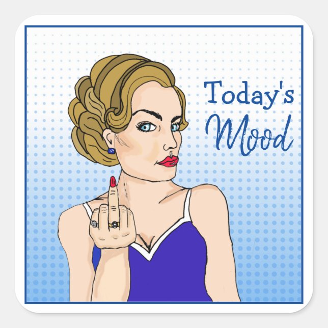 Sticker Carré L'humeur d'aujourd'hui, une dame rétro qui renvers (Devant)