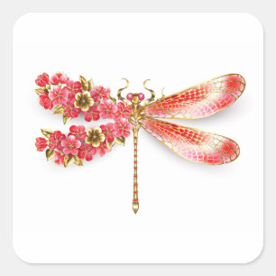 Sticker Carré libellule de fleurs avec sakura de bijoux