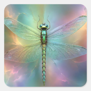 Sticker Carré Libellule pastel élégante Art fractal,