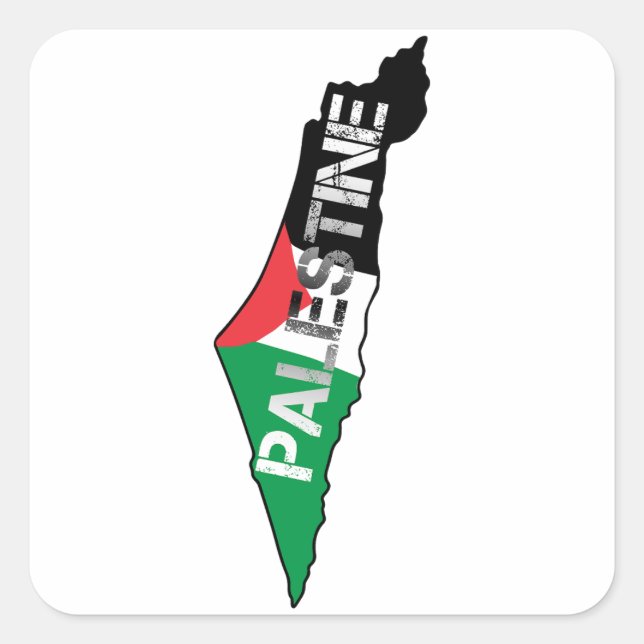 Sticker Carré Libérez la Palestine Drapeau sur la carte Palestin (Devant)