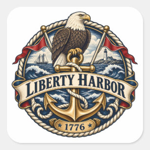 Sticker Carré Liberty Harbor Eagle & Anchor Blason Marin