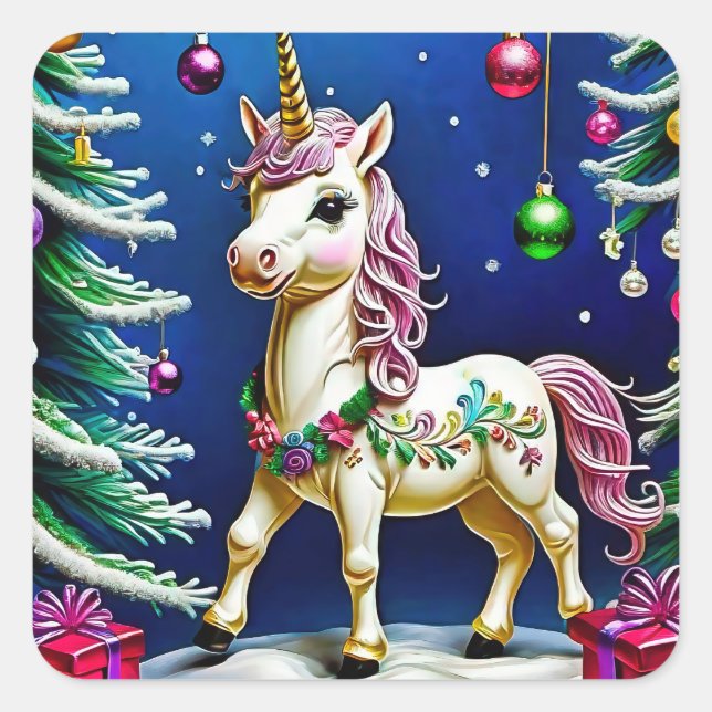 Sticker Carré licorne à noël (Devant)
