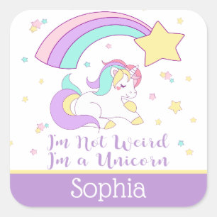 Sticker Carré Licorne Arc-en-Ciel Magique Personnalisée Mignonne