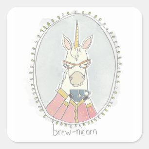 Sticker Carré Licorne caféinée de Brew de Cutie  