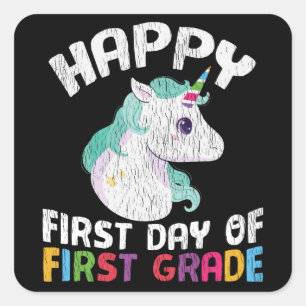 Sticker Carré Licorne de première année Cadeau de rentrée scolai